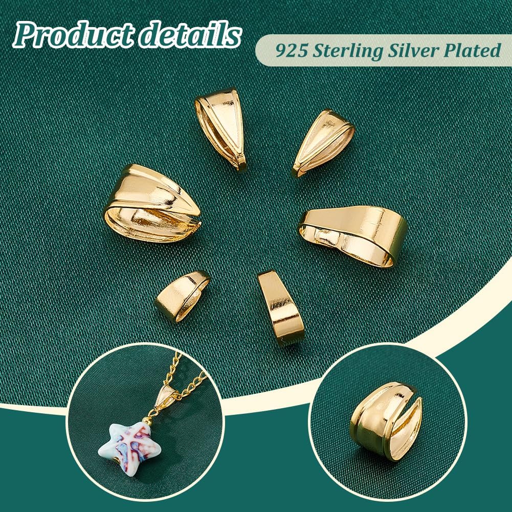 PH PandaHall 60pcs 24K Gold Plated Pendant Clasp Connectors, 6 Styles 7~10mm Golden Pinch Bails Brass Necklace Charm Clasp Jewelry Clasps Snap on Bails Pendant Bails for Jewelry DIY Craft Making - Image 4