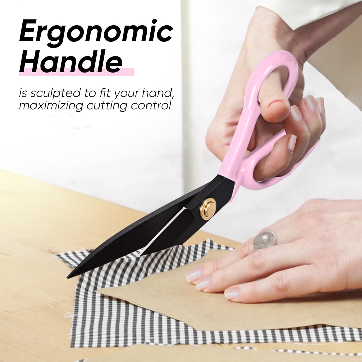 Professional Tailor Scissors Heavy Duty - Multi-Purpose Sewing Fabric Scissors for Leather Cutting Industrial Sharp Shears Home Office Arts, and Crafts (10 Inch) Pink - Image 6