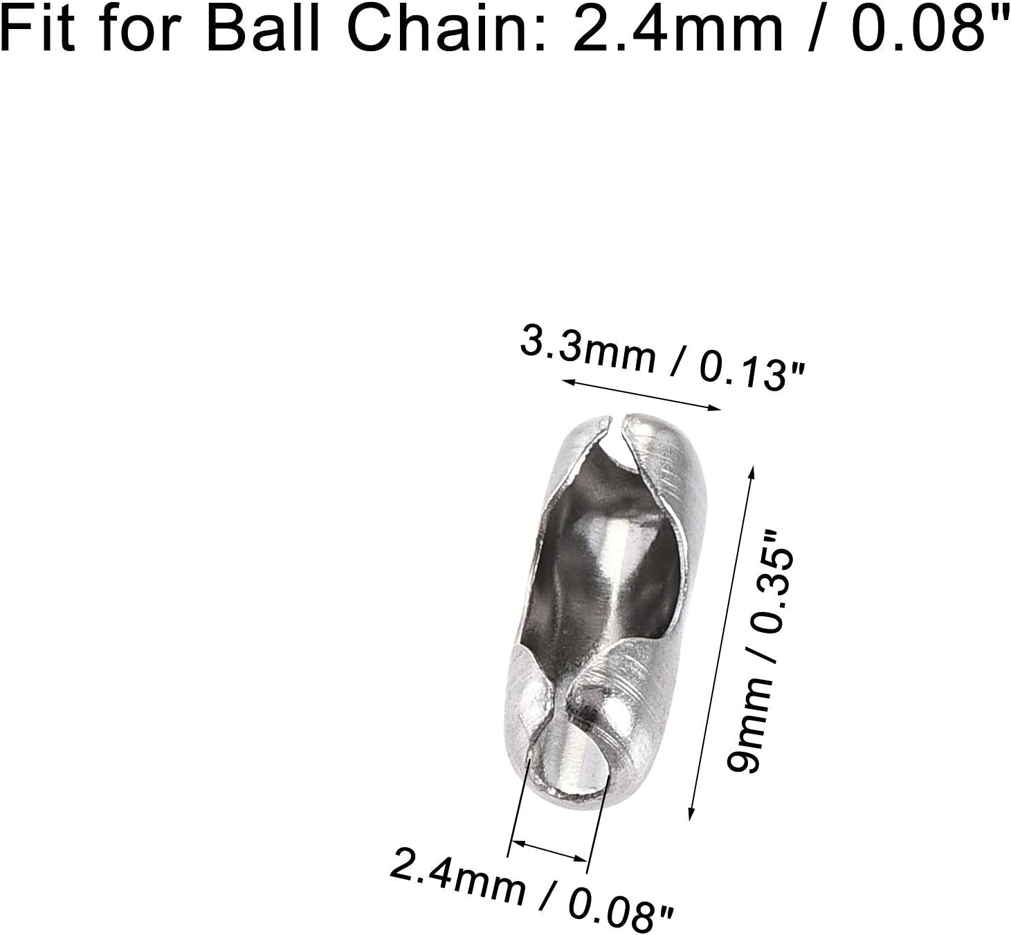 uxcell Ball Chain Connector, 2.4mm Ball Chains Clasp Crimp Clips Link Stainless Steel Connection, Pack of 100 - Image 2